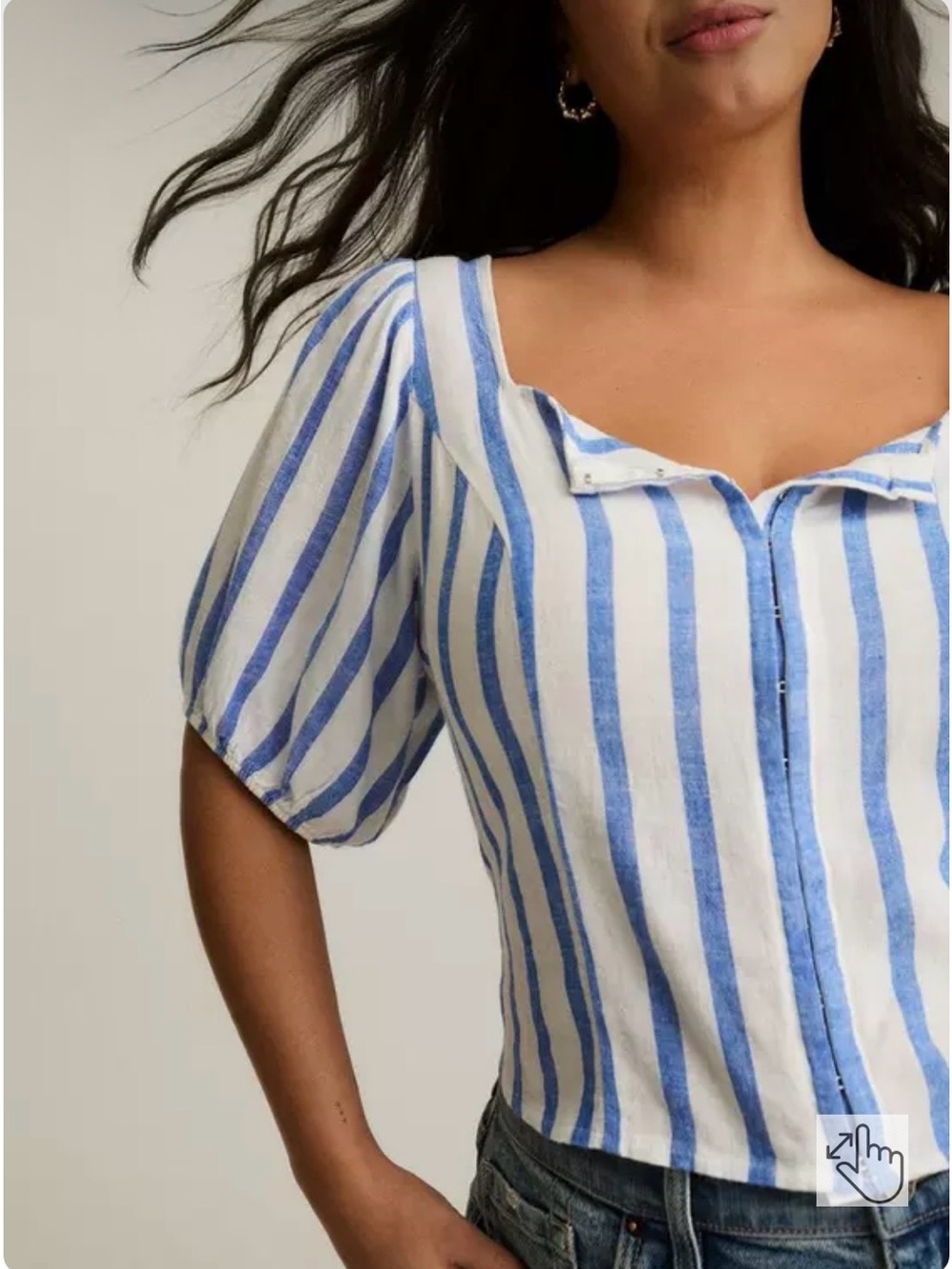 Torrid Blue & White Striped Puff Sleeve Smocked Peplum Top